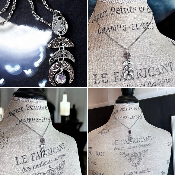 Silver toned Crescent Moon Phases Pendant Necklace Choker 15.5” - Picture 16 of 17